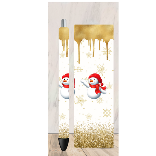 Gold Snowman 3 Pen Wrap