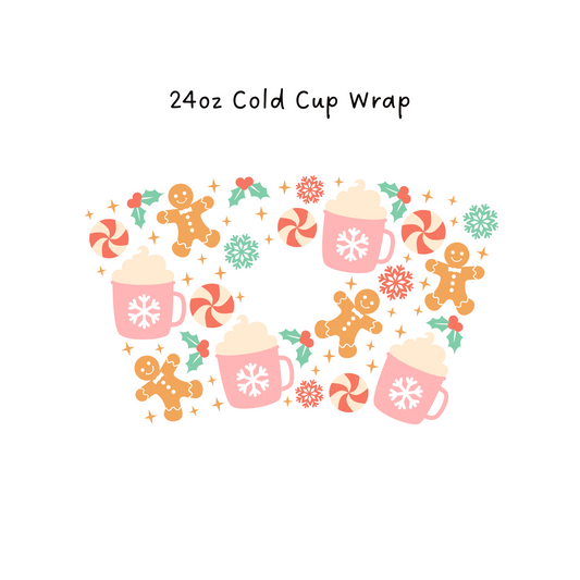 Christmas Gingerbread and Snowflakes 24 OZ Cold Cup Wrap