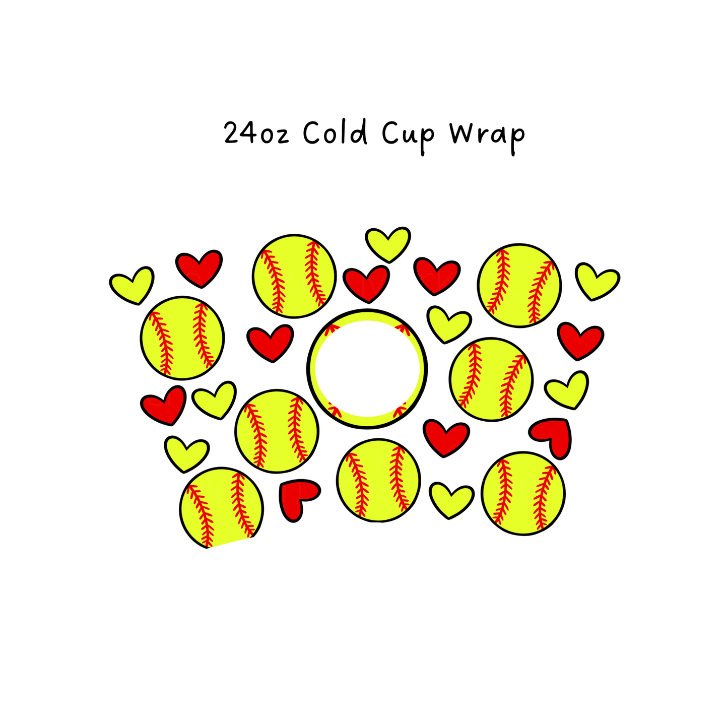 Softball Heart 24 oz Cold Cup Wrap
