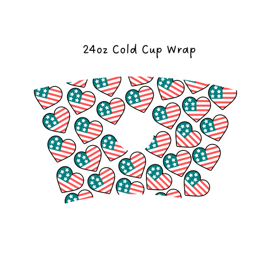 American Flag Hearts 24 OZ Cold Cup Wrap