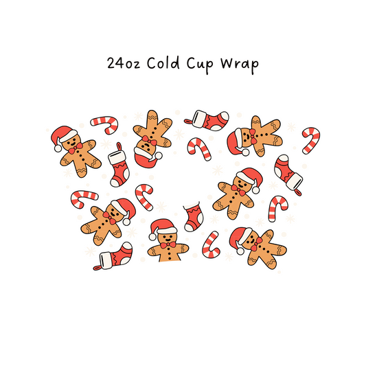 Gingerbread and Stockings 24 OZ Cold Cup Wrap