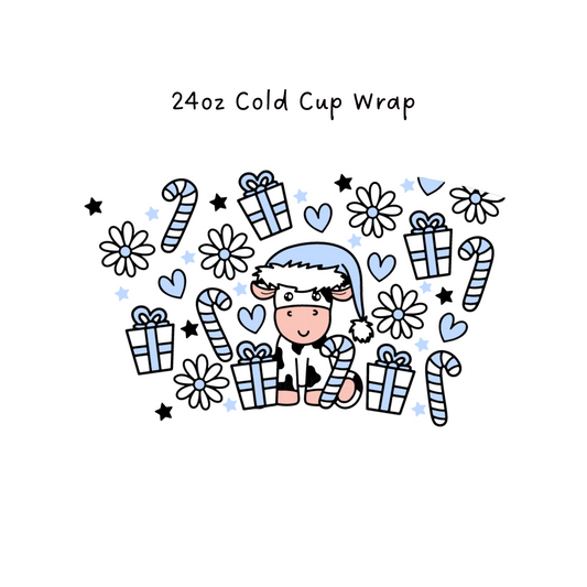 Blue Santa Cow 24 OZ Cold Cup Wrap