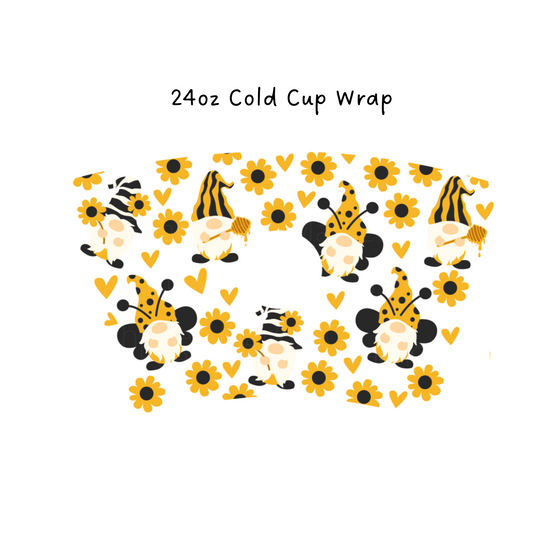 Sunflower Bee Gnomes 24 OZ Cold Cup Wrap