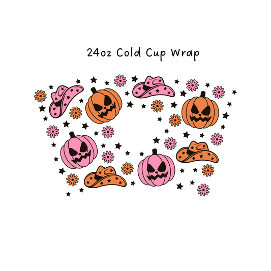 Pink and Orange Pumpkins 24 OZ Cold Cup Wrap