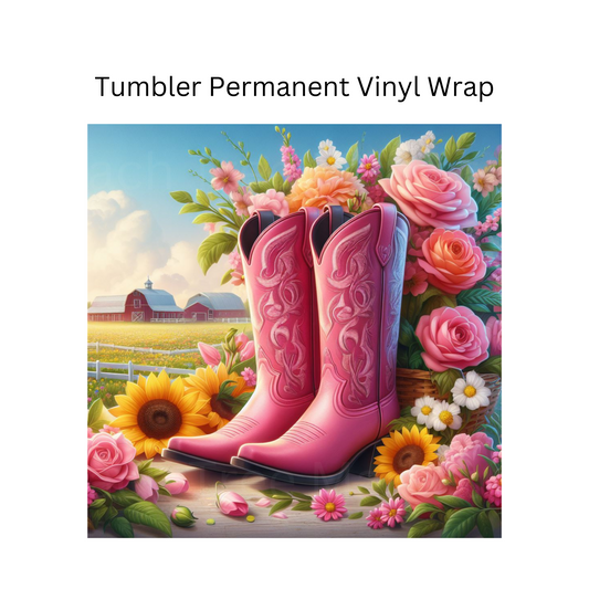 Pink Cowboy Boots and Flowers Permanent Vinyl Wrap