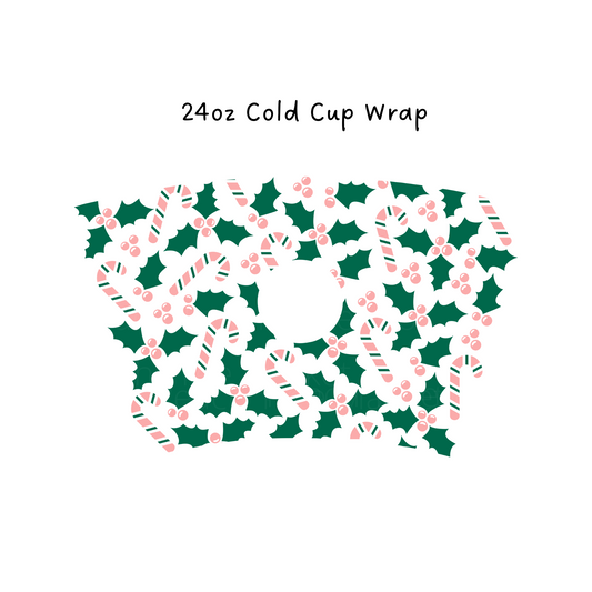 Peppermint and Holly 24 OZ Cold Cup Wrap