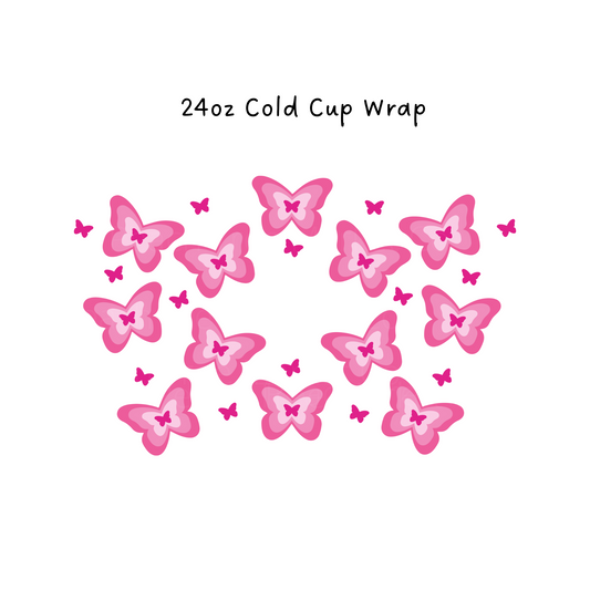 Pink Butterfly 24 OZ Cold Cup Wrap
