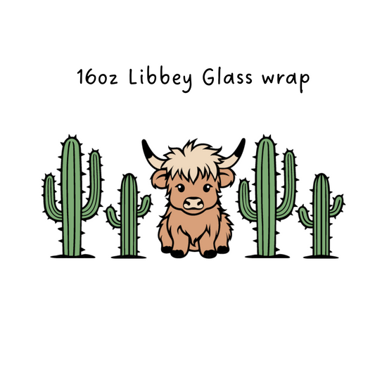 Highland Cow Cactus 16 Oz Libbey Beer Glass Wrap