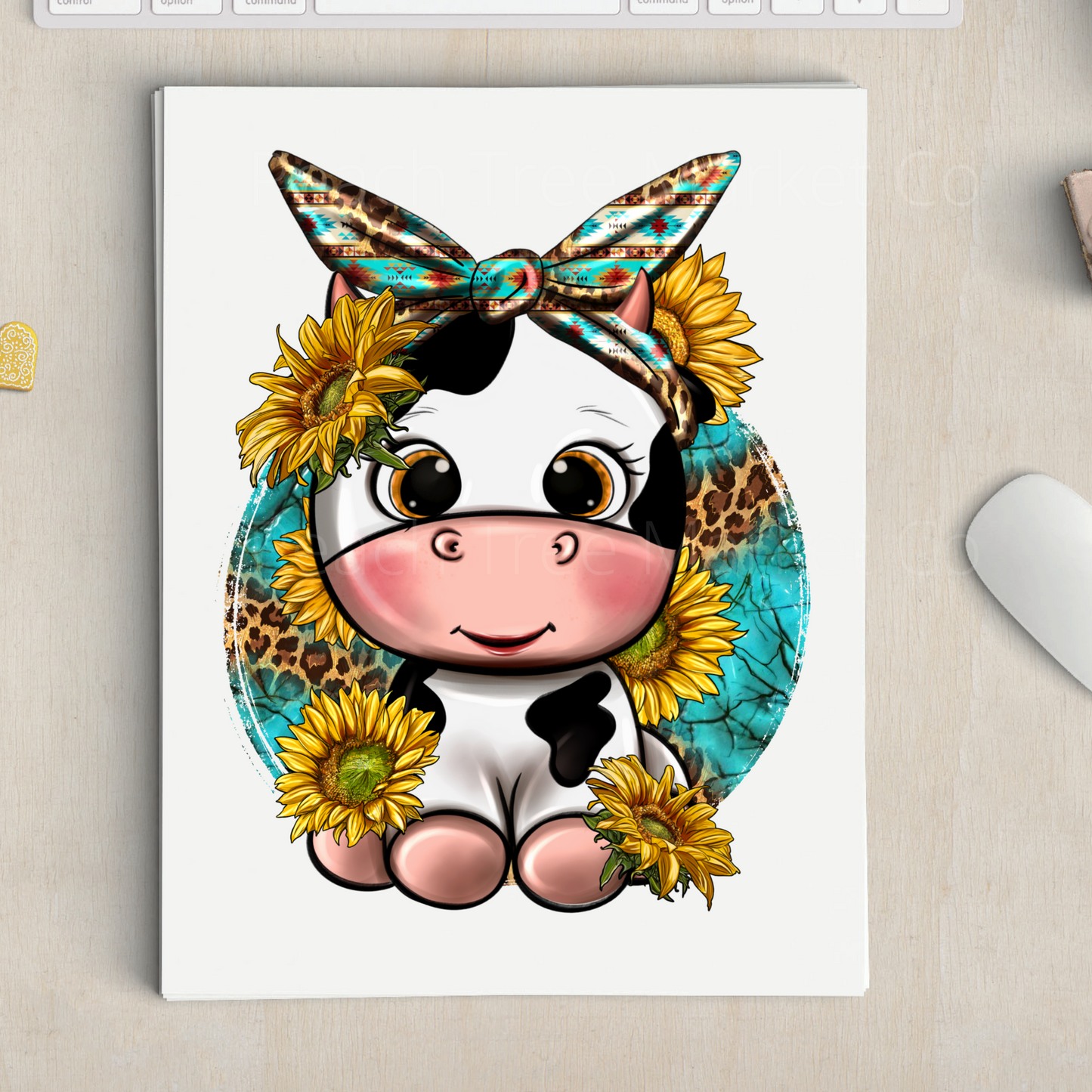 Turquoise Cow Sublimation Transfer