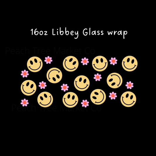 Floral Happy Faces  16 Oz Libbey Beer Glass Wrap