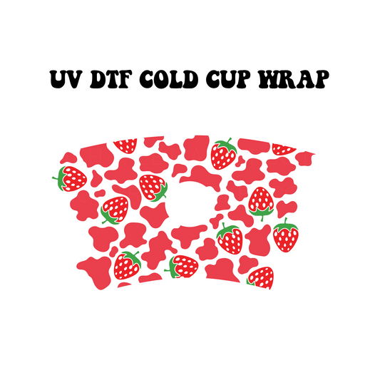 Strawberry cow Cold Cup UV DTF Wrap
