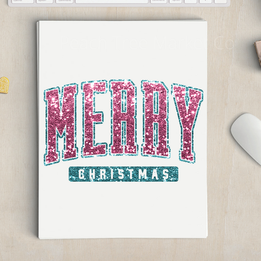 Merry Christmas Pink and Teal Sublimation Transfer