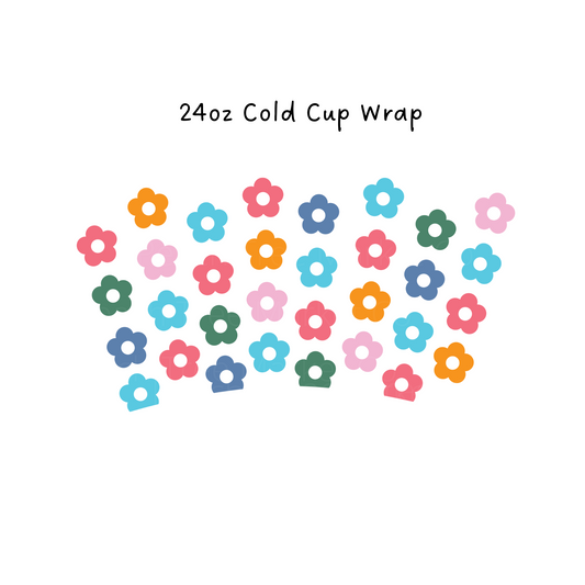Mini Retro Colorful Daisy No Hole  24 OZ Cold Cup Wrap