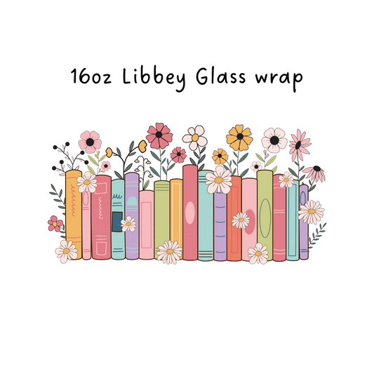 Floral Books 16 Oz Libbey Beer Glass Wrap