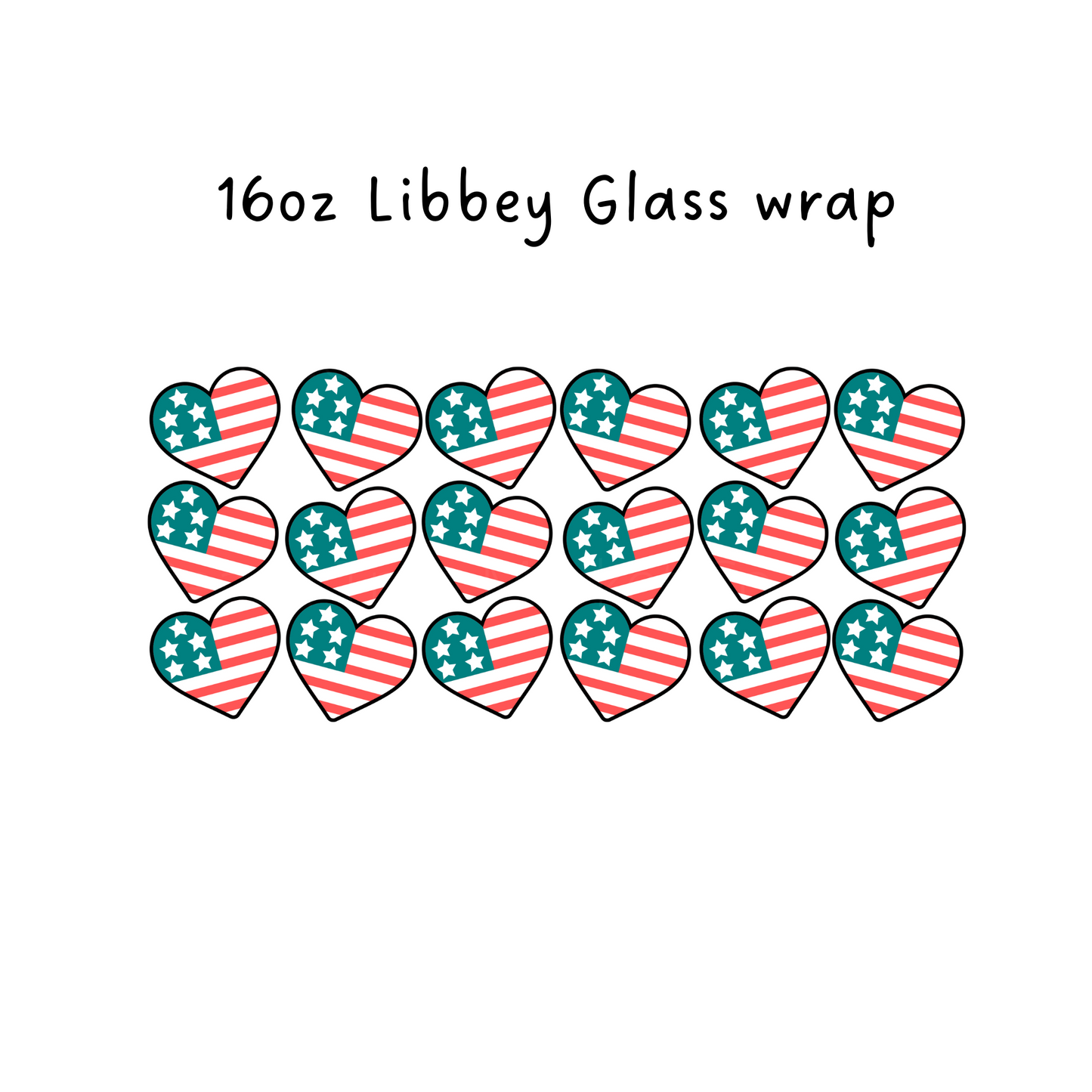 American Flag Hearts 16 Oz Libbey Beer Glass Wrap