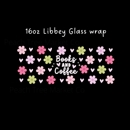 Books and Coffee White Ink 16 Oz Libbey Beer Glass Wrap