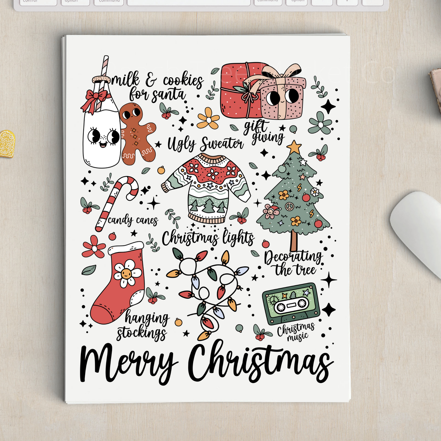 Merry Christmas Doodles Sublimation Transfer