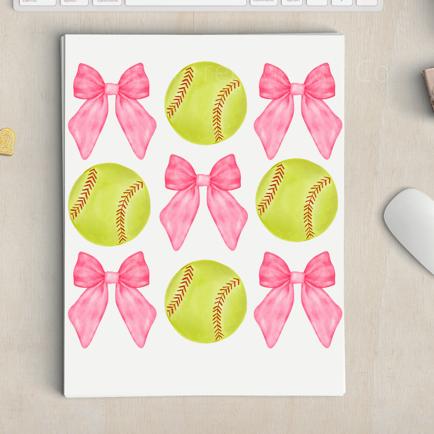 Softball and Bows Sublimation Transfer