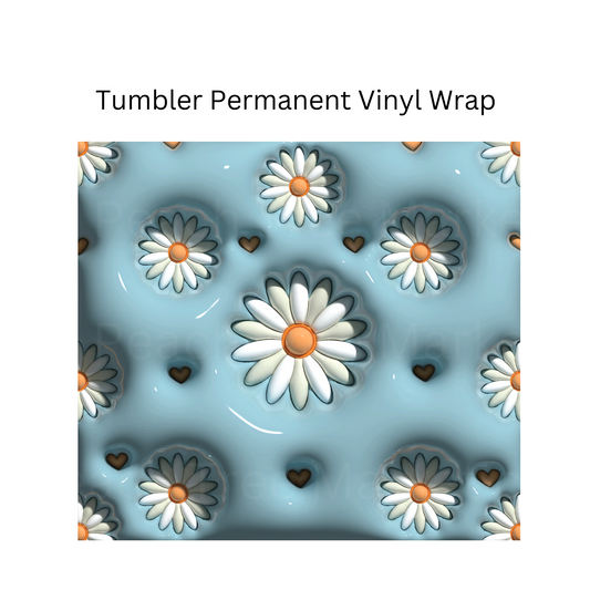 White and Blue Daisy 3D Puff Permanent Vinyl Wrap
