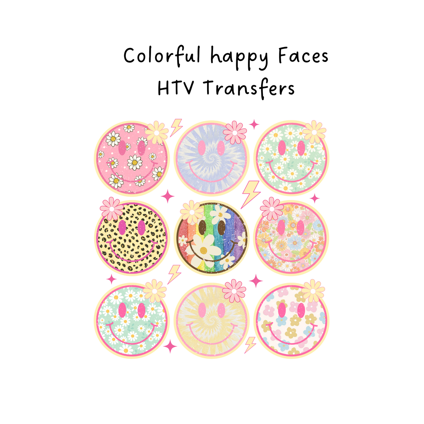 Colorful Happy faces HTV Transfer