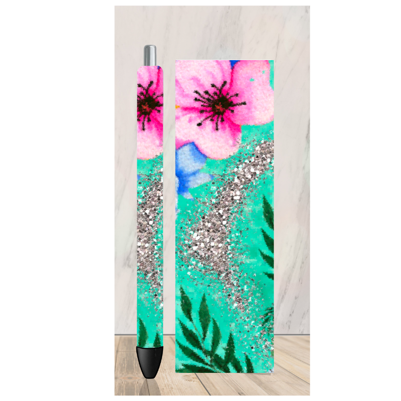 Floral Glitter 3 Pen Wrap