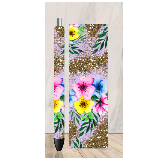 Floral Glitter 4 Pen Wrap