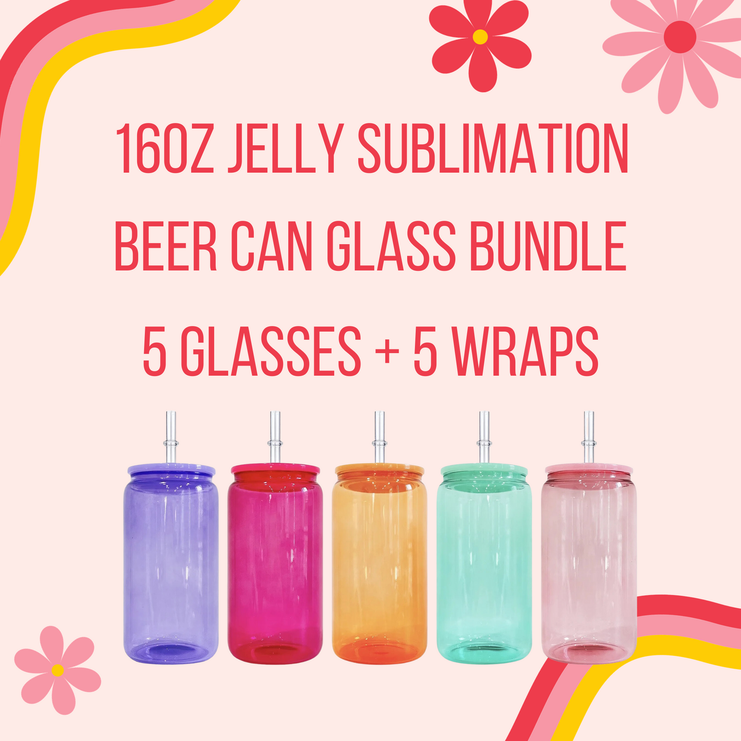 16oz Jelly Sublimation Beer Can Glass Bundle only $25