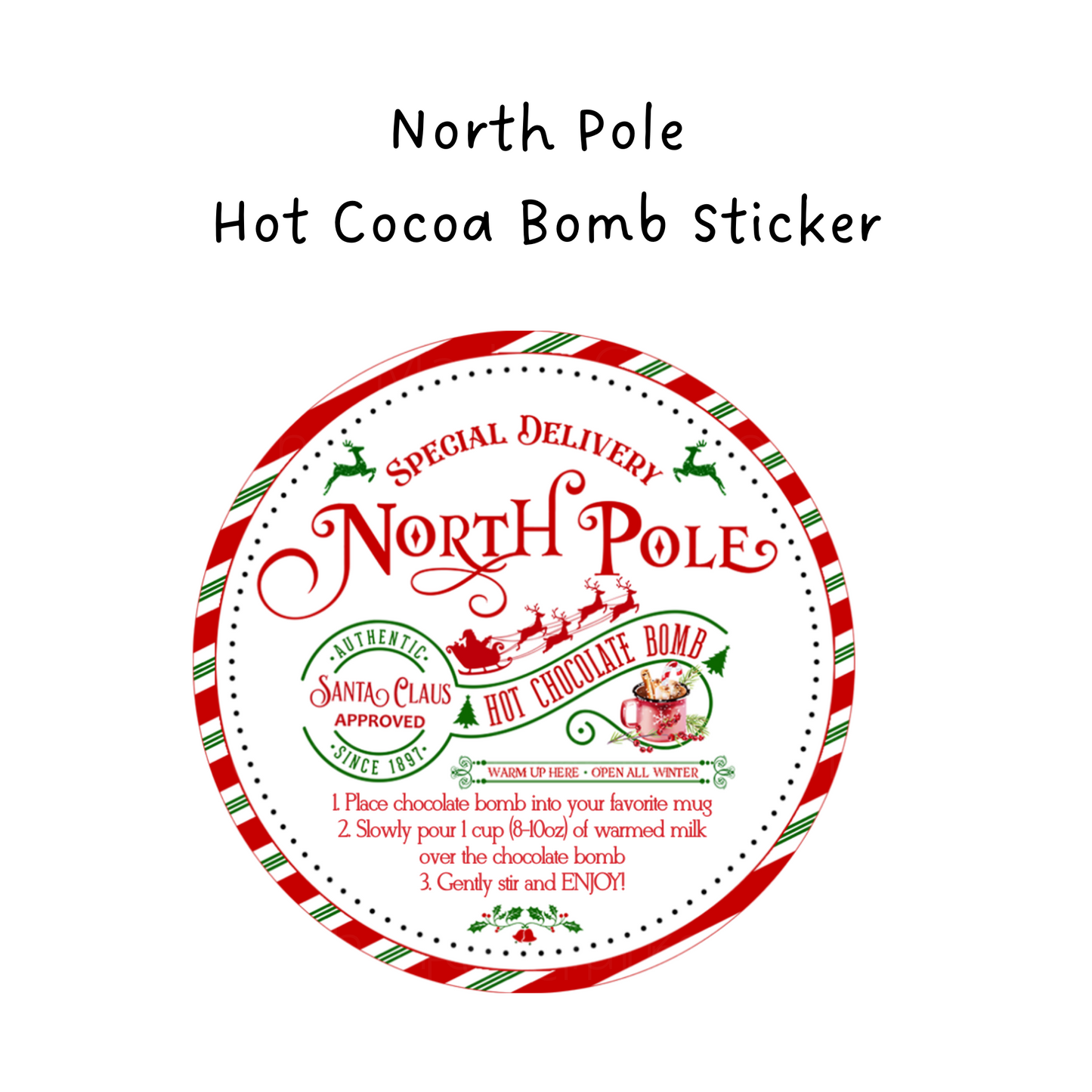 North Pole Hot Cocoa Bomb Packaging Sticker