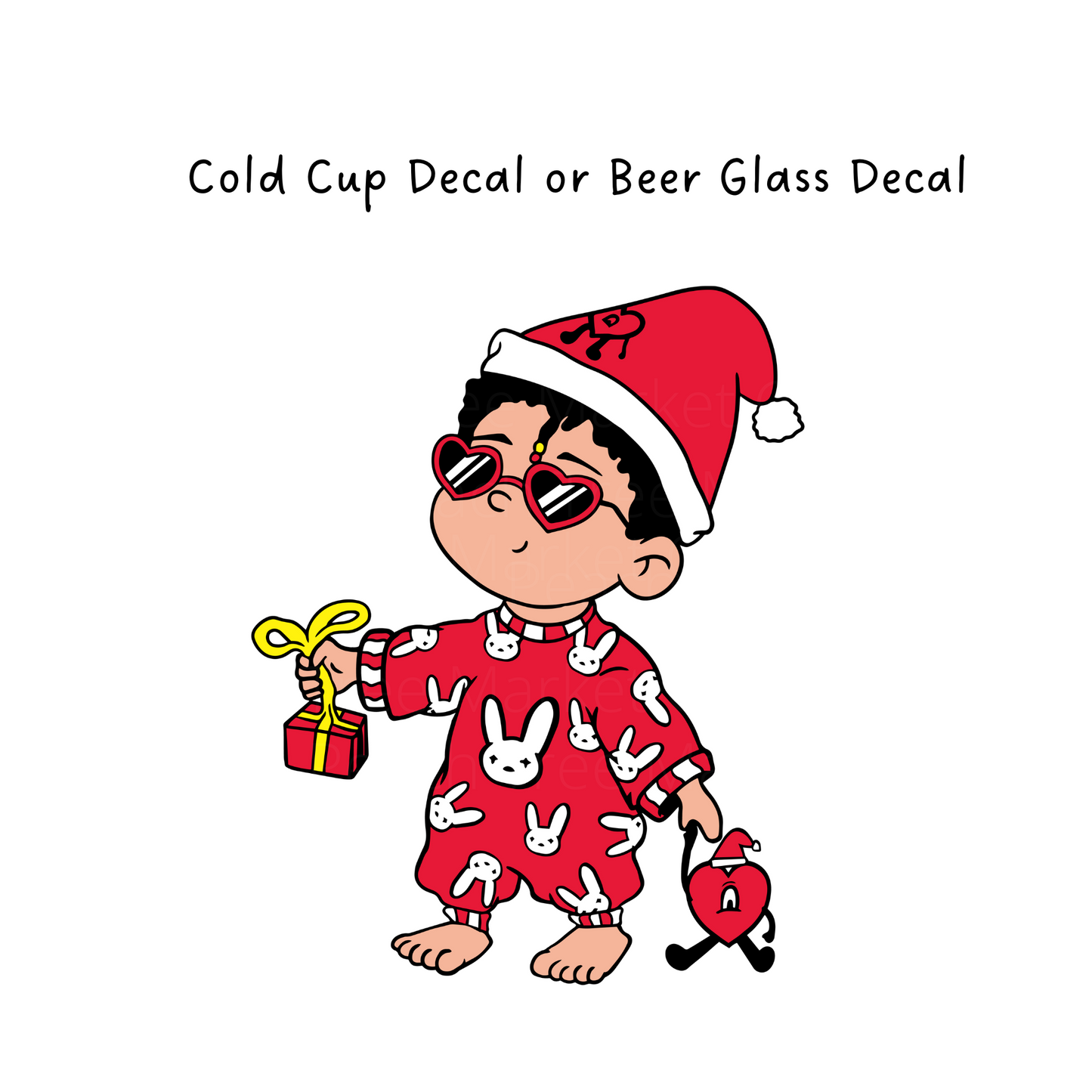 Christmas Bunny Benito Cold Cup or Beer Glass Decal