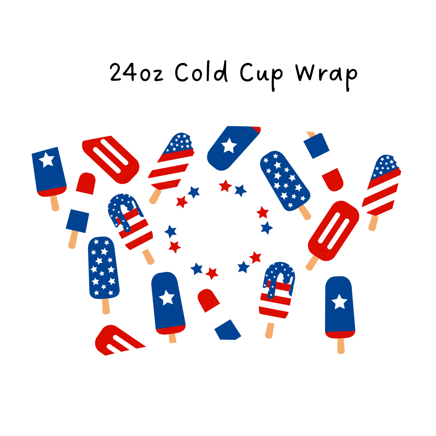 Red White and Blue Popsicles 24 OZ Cold Cup Wrap