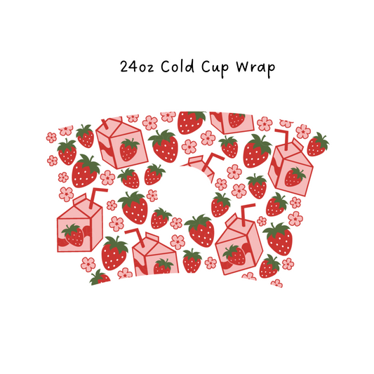 Pink Flower Stawberry Milk  24 OZ Cold Cup Wrap