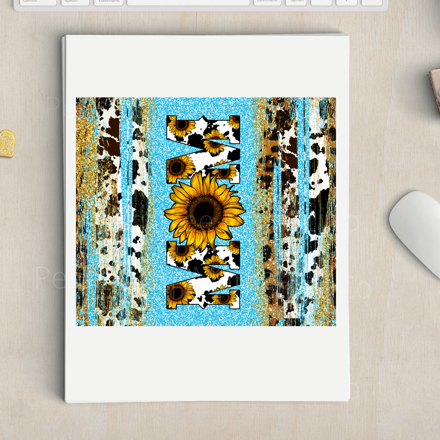 Sunflower and Cow Print MOM Sublimation 20oz Tumbler Transfer