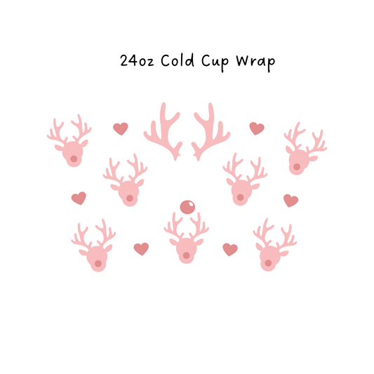 Pink Reindeer 24 OZ Cold Cup Wrap