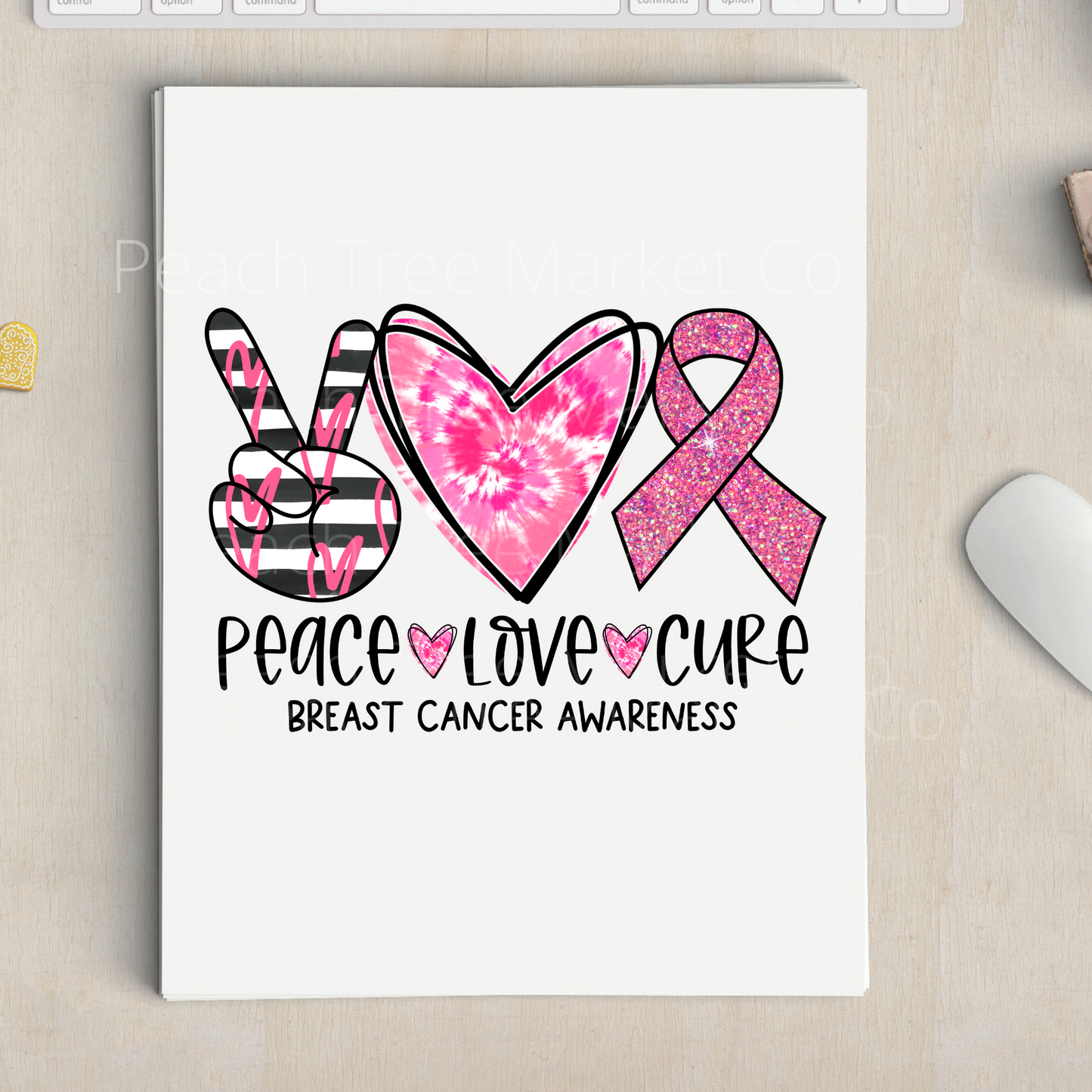 Peace Love Cure Breast Cancer Awareness Sublimation Transfer