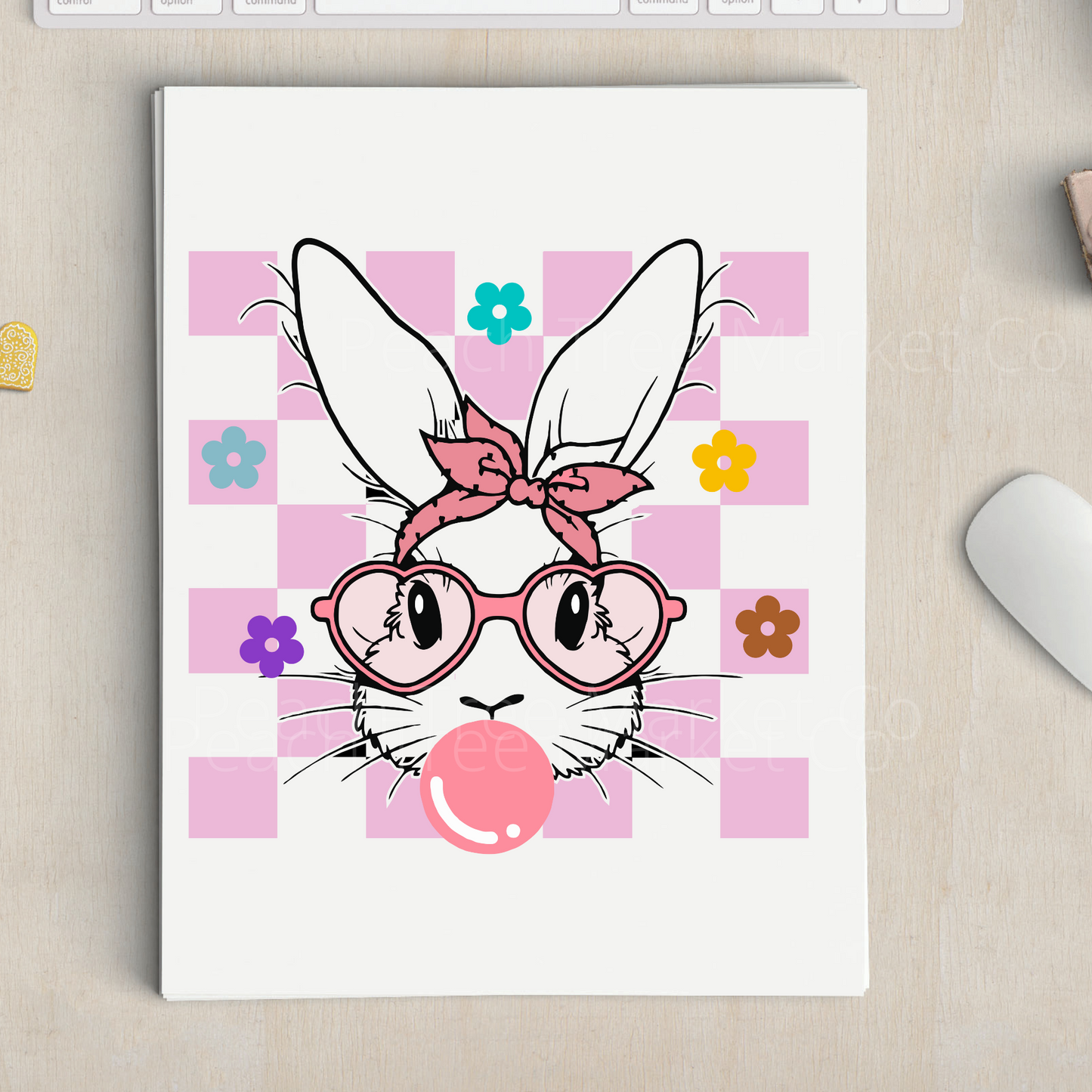 Pink Squares Bubblegum Bunny Sublimation Transfer