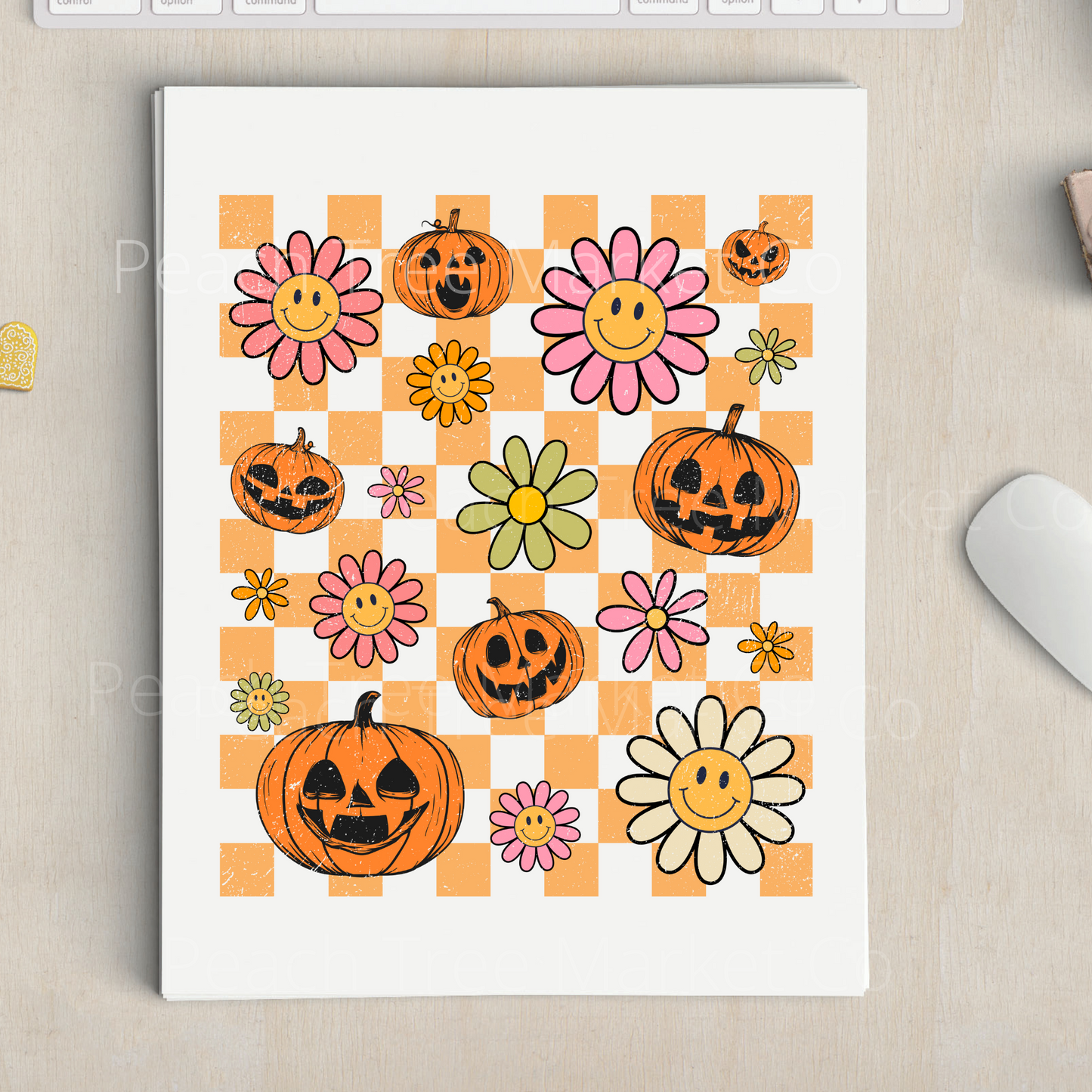 Smiley Flowers And Pumpkins Sublimation Transfer