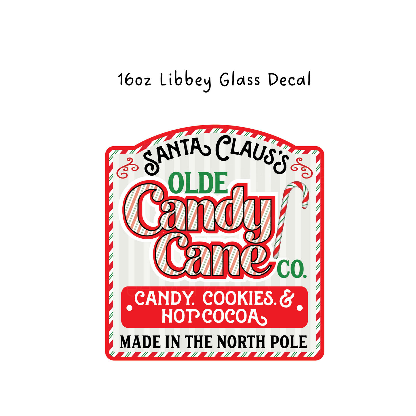 Candy Cane Co Libbey Beer Glass Decal
