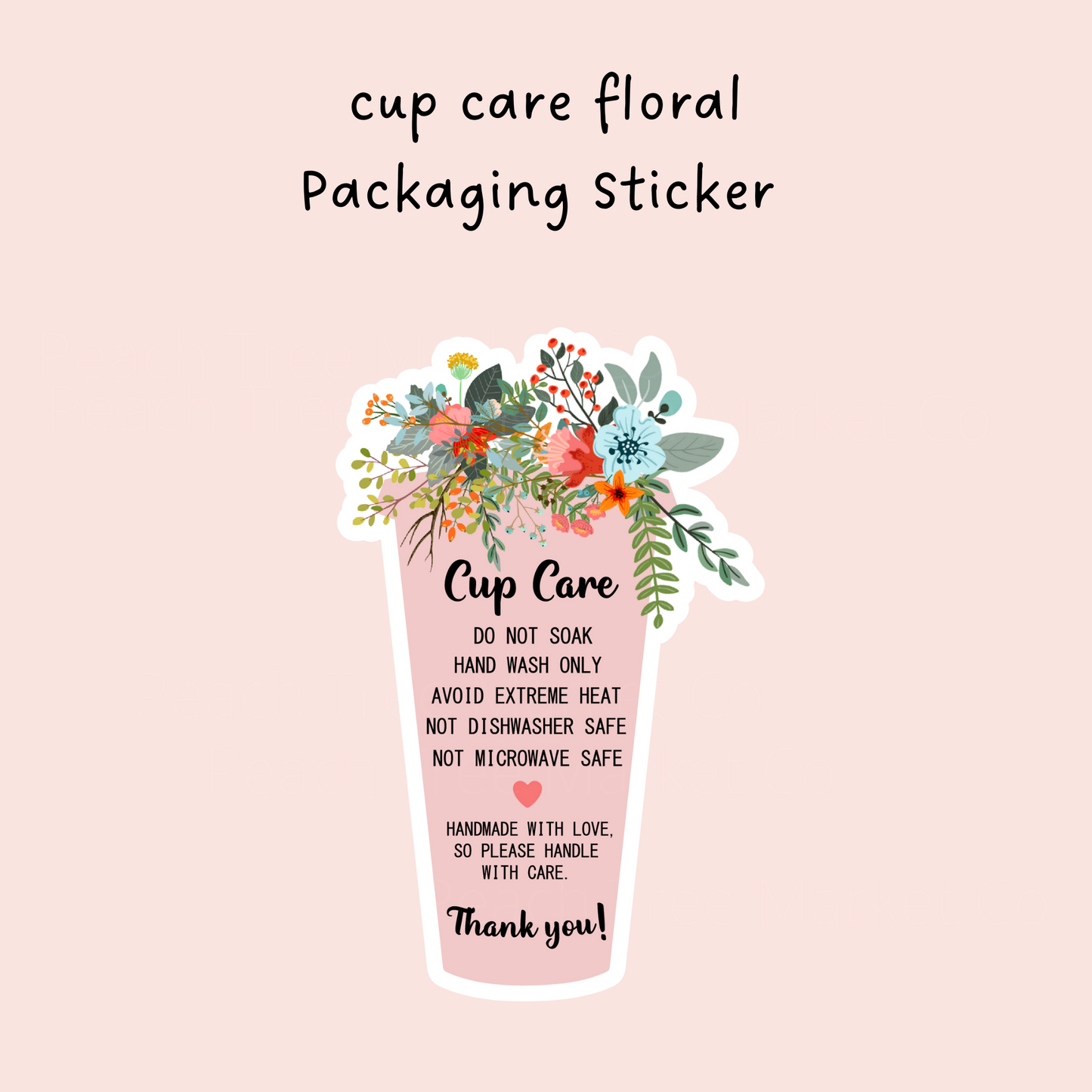 Tumbler Care Floral Packaging Sticker