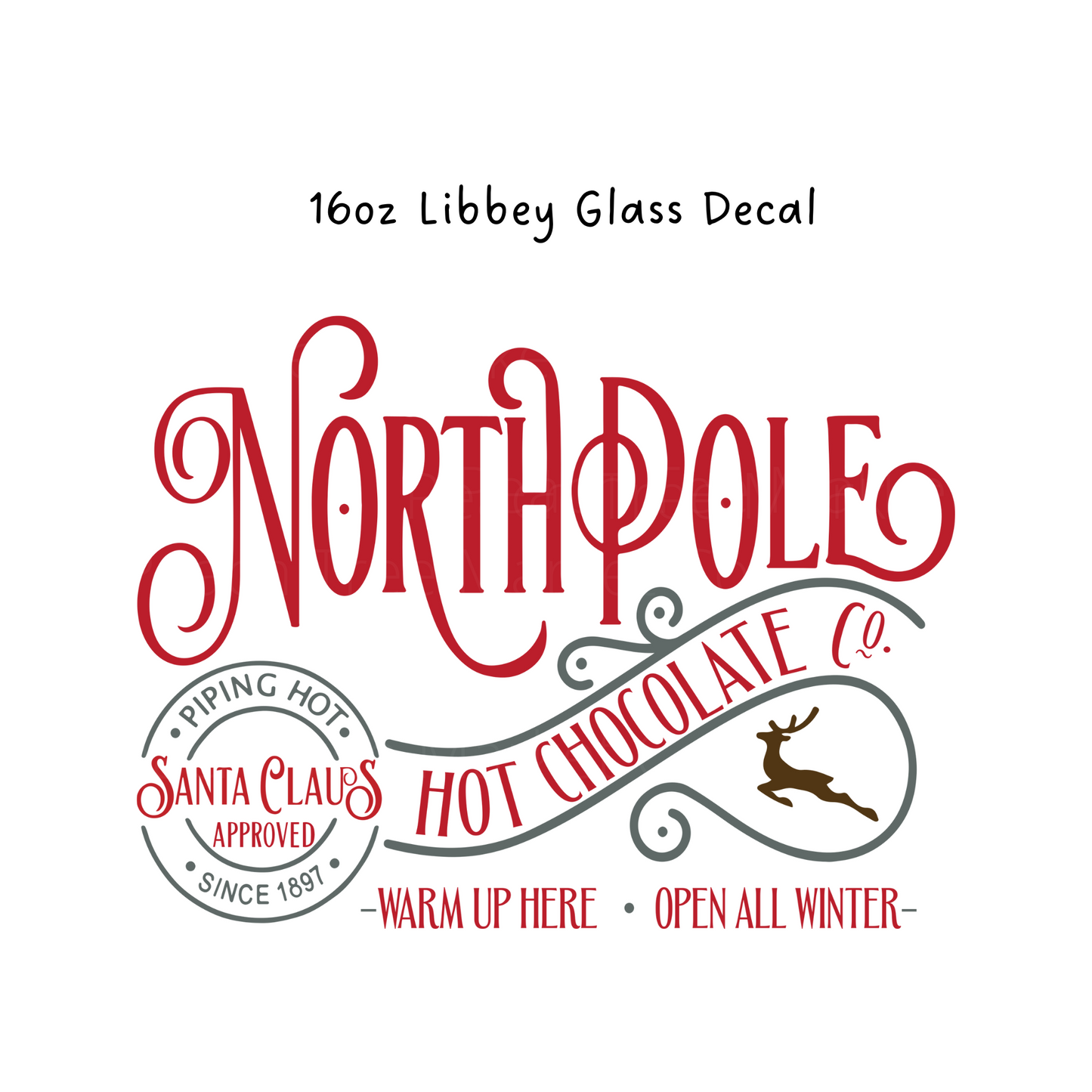 North Pole Hot Cocoa 16 Oz Libbey Beer Glass Decal