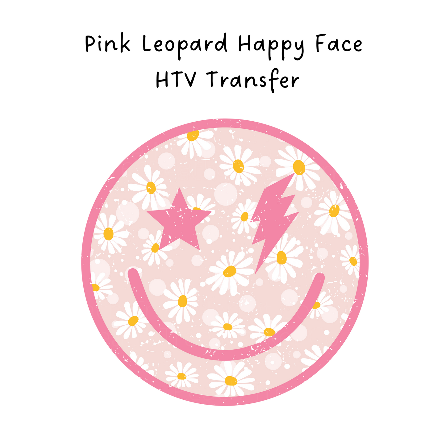 Pink Leopard Happy Face HTV Transfer