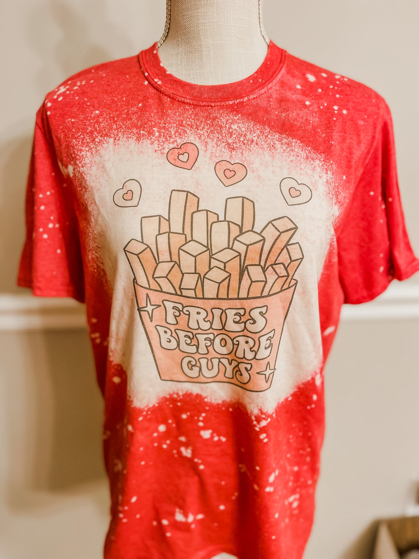 Fries Before Guys Red Bleached Shirt