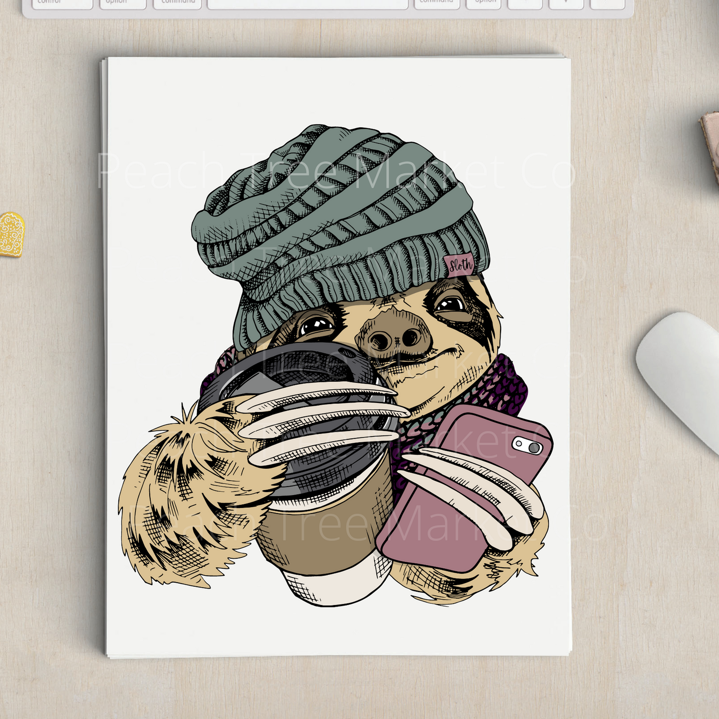 Hipster Sloth Sublimation Transfer