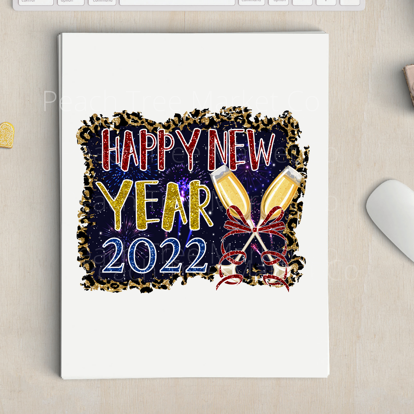 Happy New Year 2022 Champagne Glasses  Sublimation Transfer