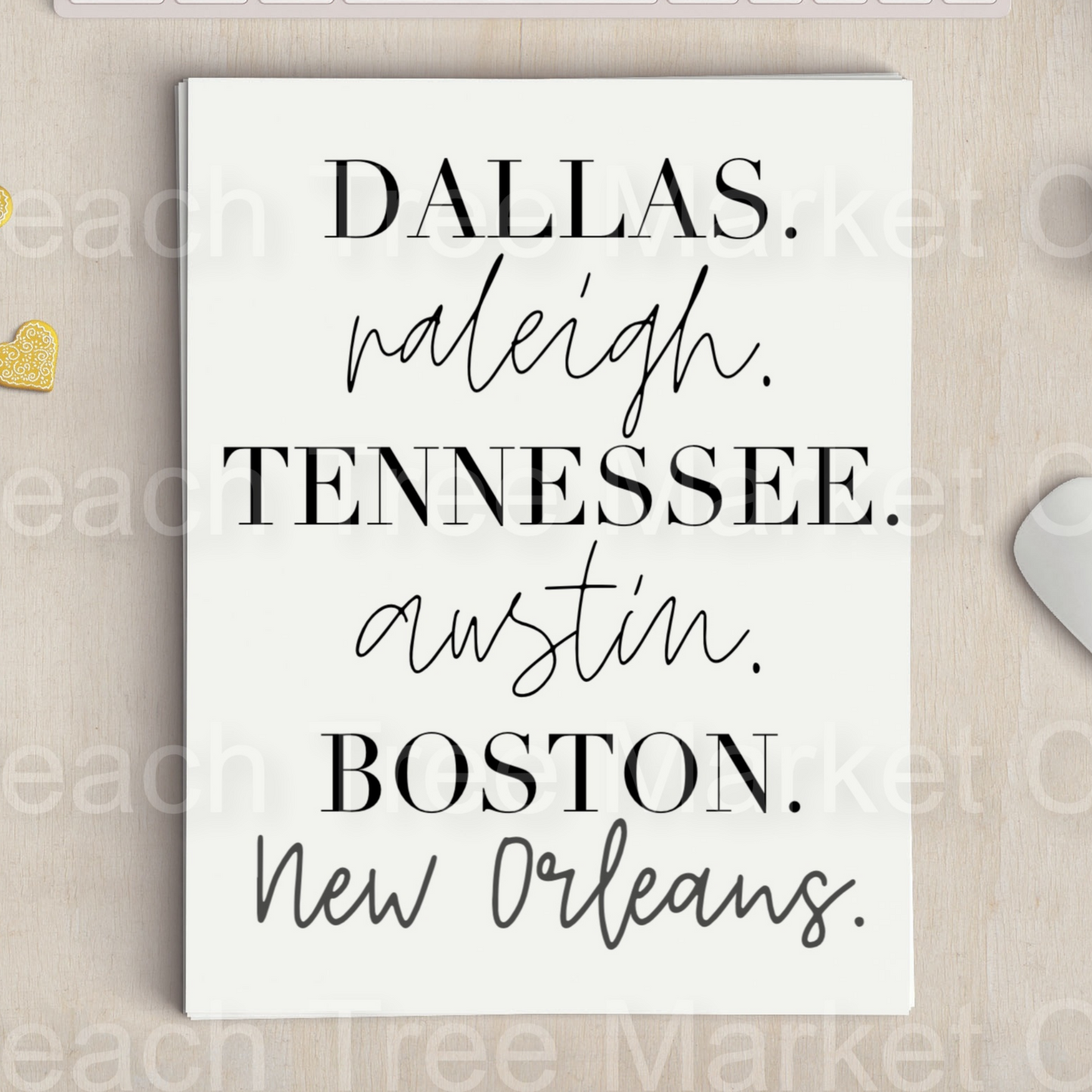 Dallas, Raleigh, Tennessee, Austin, Boston, New Orleans Country Song Ready To Press Sublimation Print