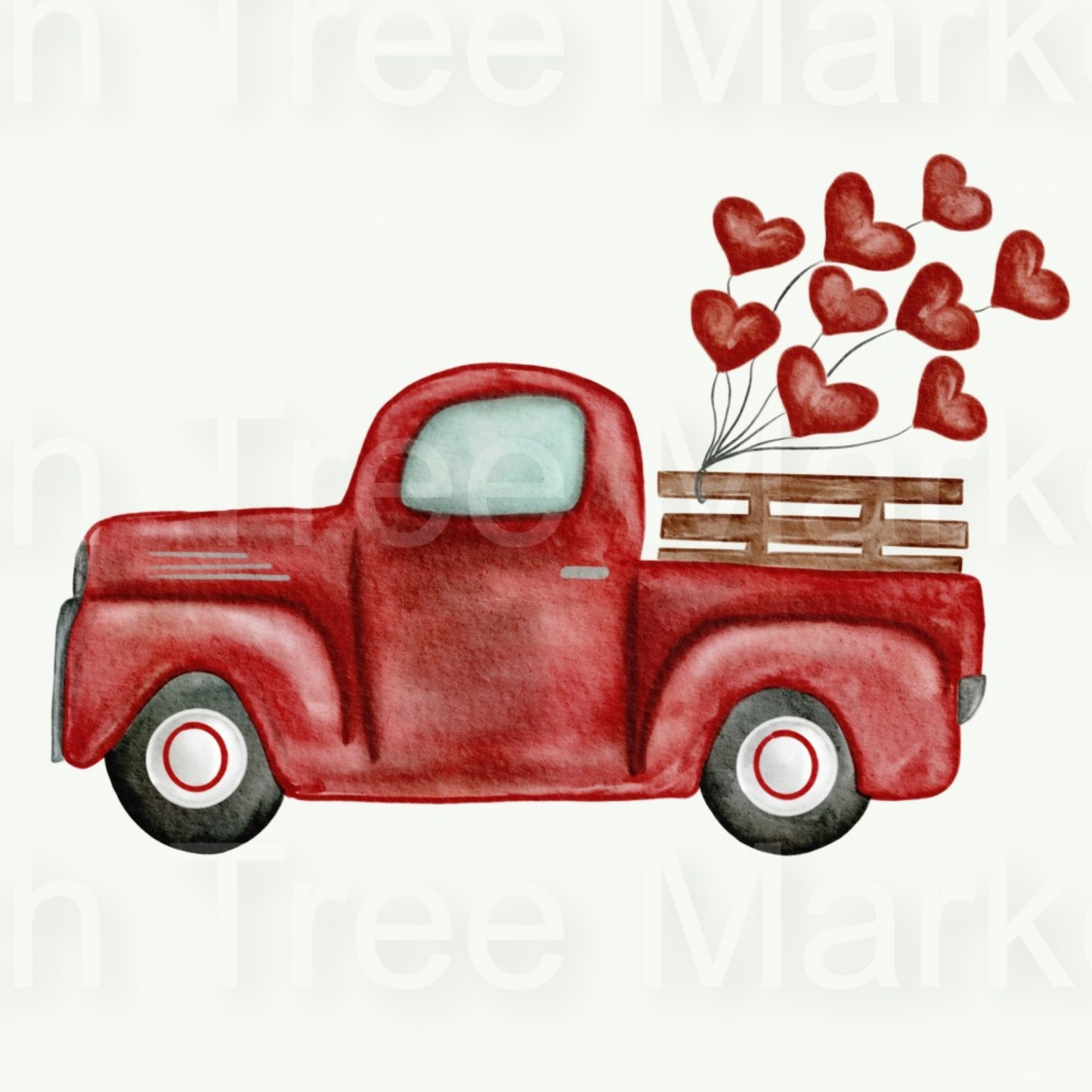 Valentines Day Red Truck Ready To Press Sublimation Transfer