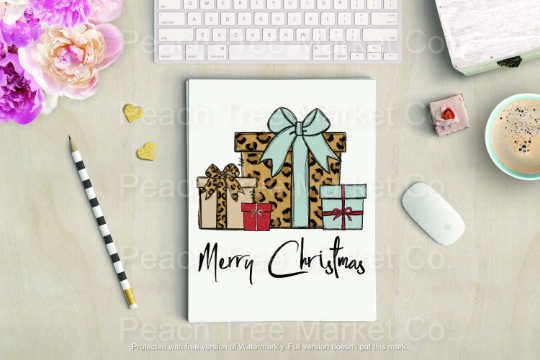 Merry Christmas Leopard Print Christmas Presents Ready To Press Sublimation Transfer